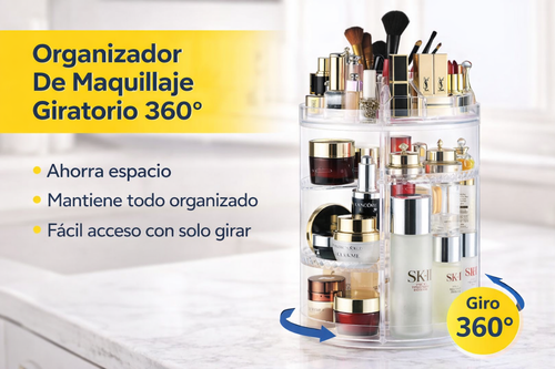 Organizador de Maquillaje Giratorio 360° – Torre Acrílica Multifuncional